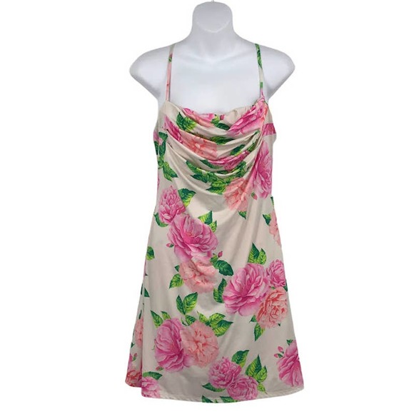 AFRM Dresses & Skirts - AFRM Kamala Mini Sheath Dress M Floral Cowl Neck Sleeveless Pull On Stretch Pink